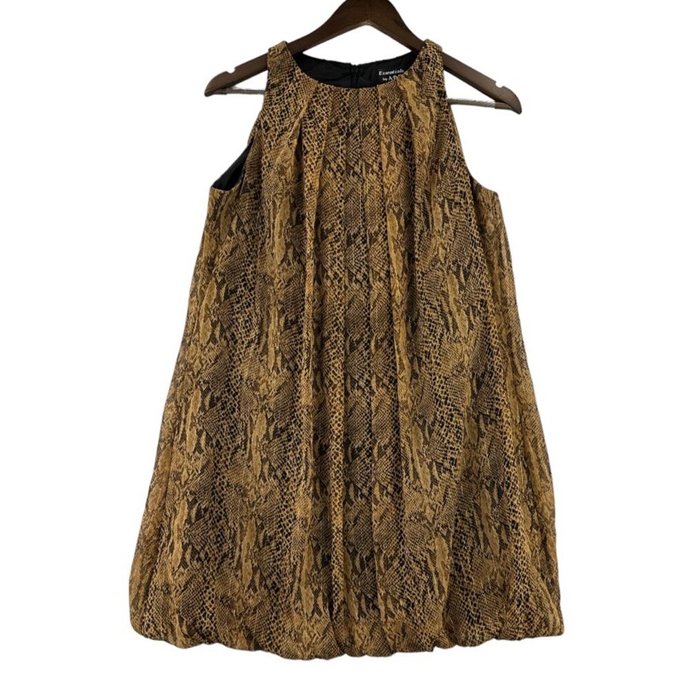 Essentials By ABS Womens A Line Dress Brown Snake Print Bubble Hem Mini Boho 2